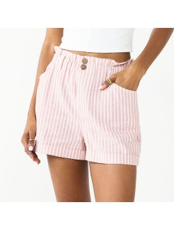 Juniors' SO® Striped Button-Front Paperbag Shorts