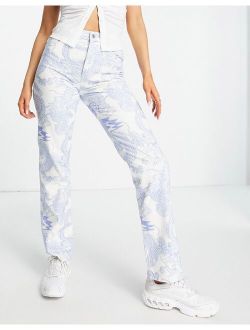 90s straight jeans in dragon print