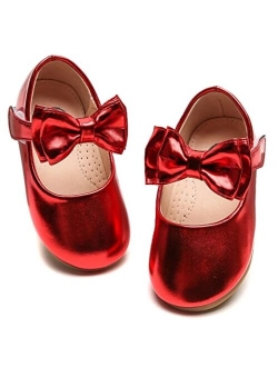 Girls Mary Jane Dress Shoes Front Bow Ballerina Flats Princess Wedding Party School Shoes (Toddler/Little Kid/Big Kid)