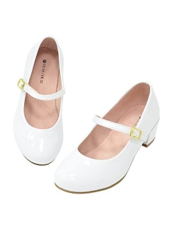 LseLom Girls Dress Shoes Low Heel Mary Jane Princess Hook and Loop Dance Shoes Party Wedding Flats for Little/Big Kids