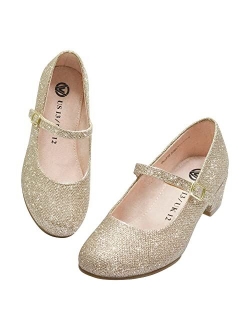 LseLom Girls Dress Shoes Low Heel Mary Jane Princess Hook and Loop Dance Shoes Party Wedding Flats for Little/Big Kids