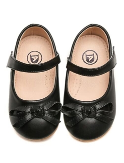 kkdom Girl's Dress Shoes Cute Bow Mary Jane Flats School Uniform Shoes (Toddler/Little Kid/Big Kid)