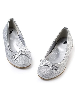 FITORY Girls Dress Shoes, Glitter Mary Jane Ballet Flats Slip on with Bow for Toddler/Little Kid/Big Kid