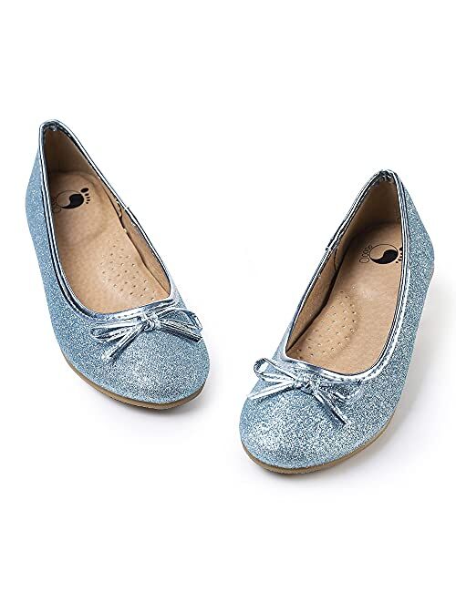 FITORY Girls Dress Shoes, Glitter Mary Jane Ballet Flats Slip on with Bow for Toddler/Little Kid/Big Kid