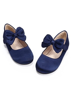 PANDANINJIA Toddler/Little Kid Girl's Angela Dress Mary Jane Ballet Flats Bow Flower Girl Wedding Party Ballerina Flat Shoes