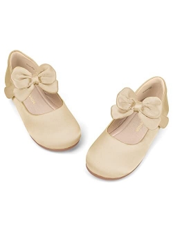 PANDANINJIA Toddler/Little Kid Girl's Angela Dress Mary Jane Ballet Flats Bow Flower Girl Wedding Party Ballerina Flat Shoes