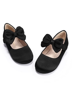 PANDANINJIA Toddler/Little Kid Girl's Angela Dress Mary Jane Ballet Flats Bow Flower Girl Wedding Party Ballerina Flat Shoes