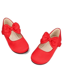 PANDANINJIA Toddler/Little Kid Girl's Angela Dress Mary Jane Ballet Flats Bow Flower Girl Wedding Party Ballerina Flat Shoes