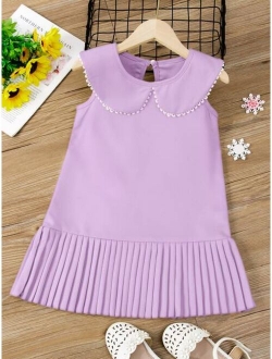 Toddler Girls Peter-pan Collar Pleated Hem Dress