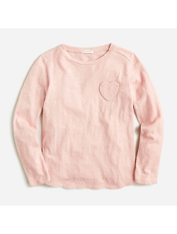 Girls' long-sleeve heart-pocket T-shirt