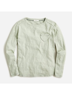 Girls' long-sleeve heart-pocket T-shirt