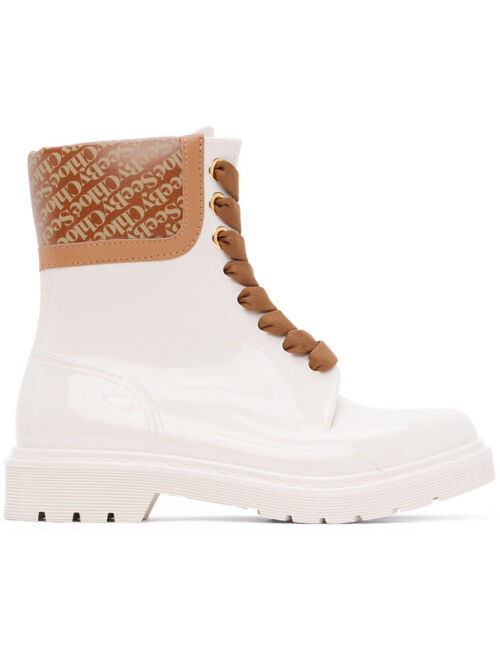 Buy See by Chloe SEE BY CHLOÉ White & Brown Florrie Rain Boots online ...