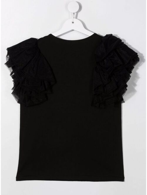 John Richmond Junior TEEN ruffle tulle sleeves T-shirt