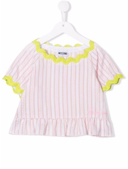 Moschino Kids striped ruffled blouse