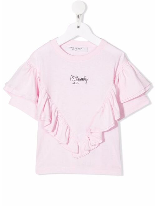 Philosophy Di Lorenzo Serafini Kids logo-embroidered ruffled T-shirt