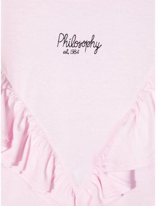 Philosophy Di Lorenzo Serafini Kids logo-embroidered ruffled T-shirt