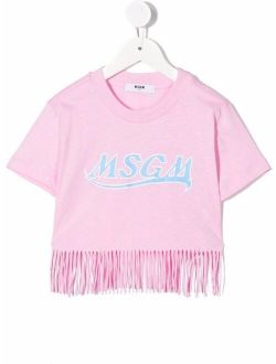 Kids fringed-hem logo T-shirt