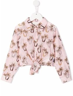 Kids palm-tree print knot shirt