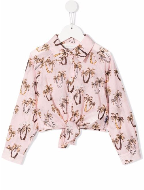 Palm Angels Kids palm-tree print knot shirt