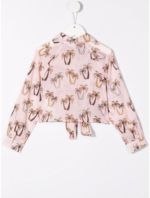 Palm Angels Kids palm-tree print knot shirt