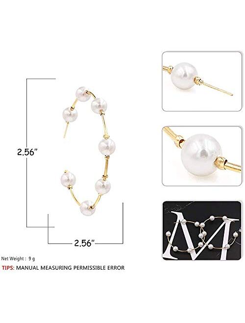 Xmithjls Pearl Hoop Earrings for Women Fashion Hypoallergenic Girls Pearl Earrings Drop Dangle Earrings Jewelry Gifts (A)