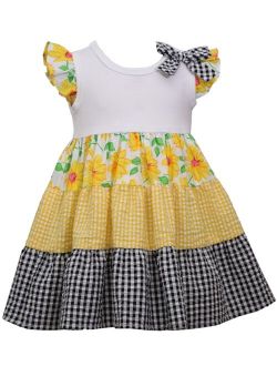 Toddler Girls Flutter Sleeves Knit Woven Tiered Dress