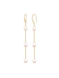 Potessa 18K Gold Long Pearl Earrings Baroque Drop Dangle Earrings for Women Statement Snake Chain Dainty Adjustable Stud Jewelry for Wedding