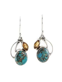 NOVICA Citrine Reconstituted Turquoise .925 Sterling Silver Dangle Earrings 'Modern Mystique'