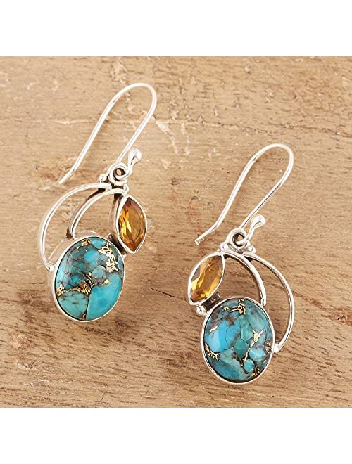 NOVICA Citrine Reconstituted Turquoise .925 Sterling Silver Dangle Earrings 'Modern Mystique'