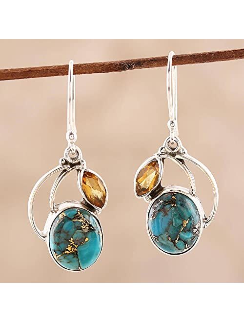 NOVICA Citrine Reconstituted Turquoise .925 Sterling Silver Dangle Earrings 'Modern Mystique'