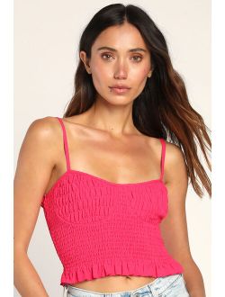 Flattering Fit Hot Pink Smocked Cropped Tank Top