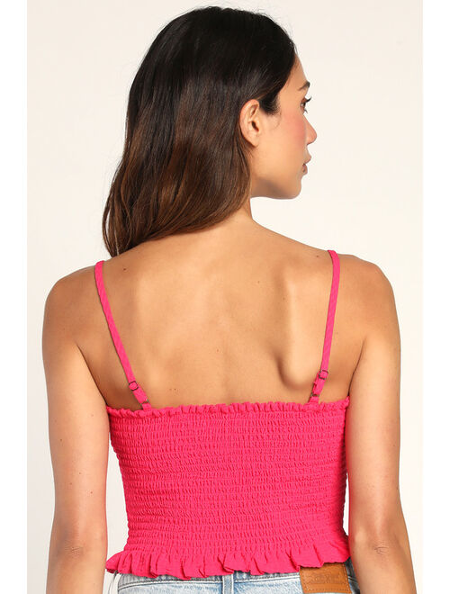 Lulus Flattering Fit Hot Pink Smocked Cropped Tank Top