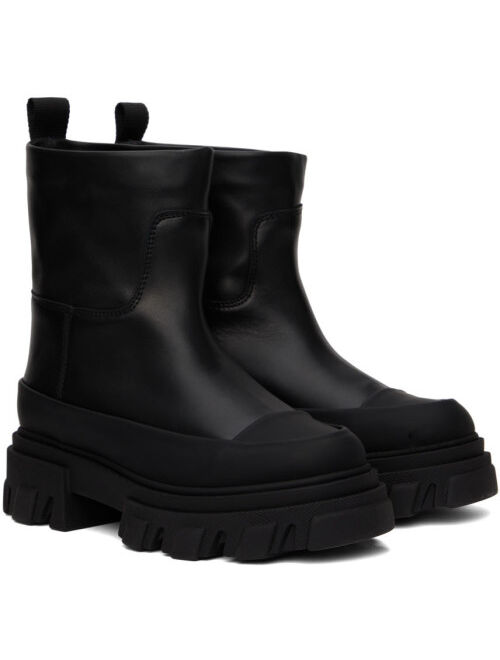 GANNI Black Leather Tubular Boots