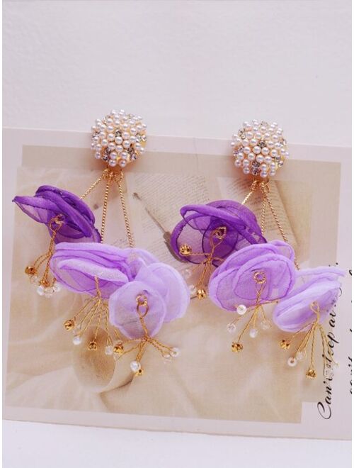 Shein Flower & Faux Pearl Decor Drop Earrings