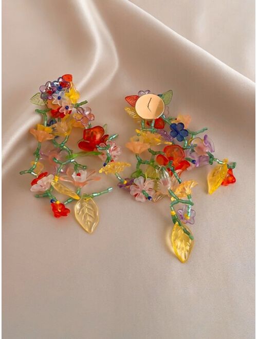 Shein Bead Decor Flower Drop Earrings