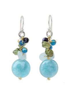 NOVICA Multigem Cluster Earrings with Quartz and .925 Sterling Silver Hooks, Thai Joy'