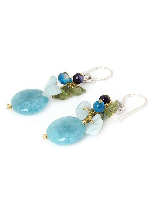 NOVICA Multigem Cluster Earrings with Quartz and .925 Sterling Silver Hooks, Thai Joy'