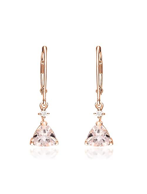 Gin & Grace Gin and Grace 14K Rose Gold Genuine Morganite Earrings with Diamonds for women | Ethically, authentically & organically sourced (Trillion-cut) shaped Morganit