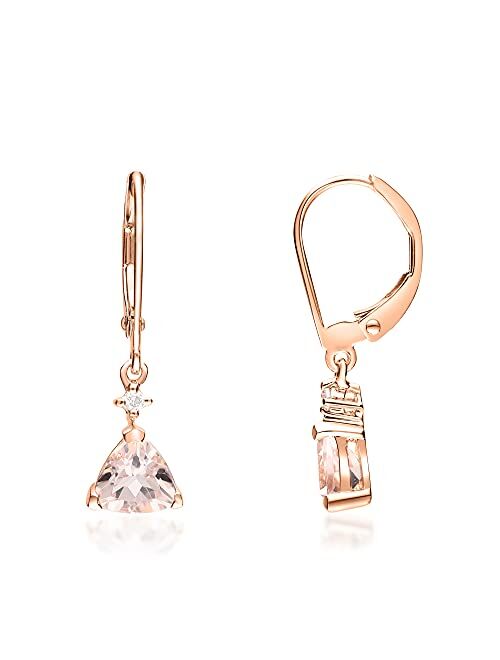 Gin & Grace Gin and Grace 14K Rose Gold Genuine Morganite Earrings with Diamonds for women | Ethically, authentically & organically sourced (Trillion-cut) shaped Morganit