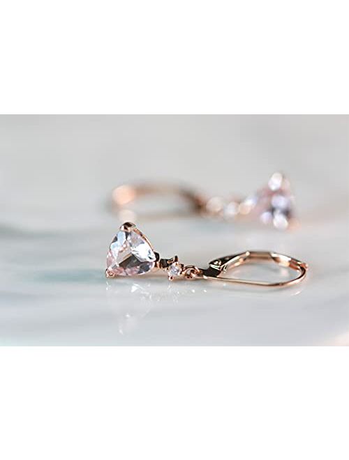 Gin & Grace Gin and Grace 14K Rose Gold Genuine Morganite Earrings with Diamonds for women | Ethically, authentically & organically sourced (Trillion-cut) shaped Morganit