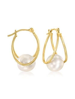 8-9mm Cultured Pearl Double-Hoop Earrings in 14kt Yellow Gold. 3/4