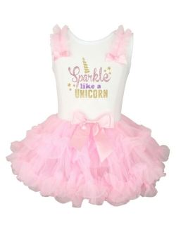 POPATU Baby Girls Sparkle Like Unicorn Glitter Print Ruffle Dress with Tutu Skirt