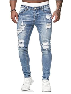 HUNGSON Skinny Jeans for Men Stretch Slim Fit Ripped Distressed