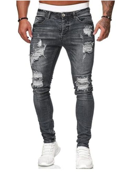 HUNGSON Skinny Jeans for Men Stretch Slim Fit Ripped Distressed