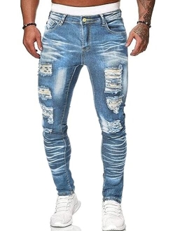 HUNGSON Men's Skinny Slim Fit Ripped Distressed Stretch Jeans Pants