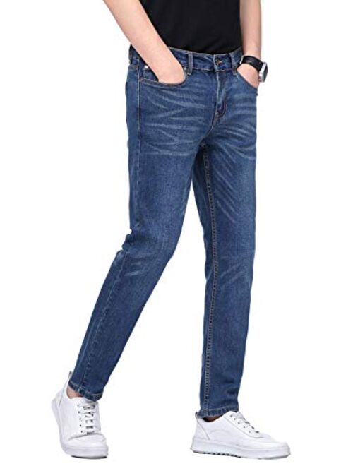 Plaid&Plain Mens Slim Fit Jeans Tapered Jeans