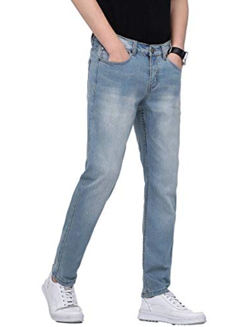 Plaid&Plain Mens Slim Fit Jeans Tapered Jeans