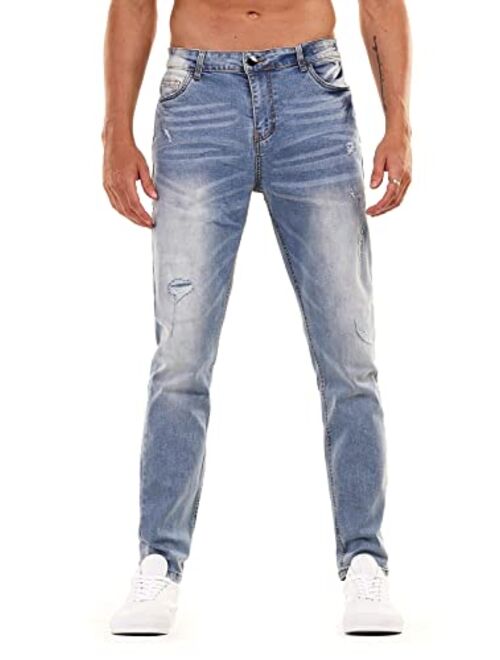 Heyfanee Mens Classic Slim Fit Stretch Jeans for Men Flex Work Denim Pants Blue