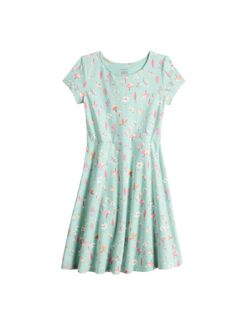 Girls 4-12 Jumping Beans Short Sleeve Printed Skater Dress