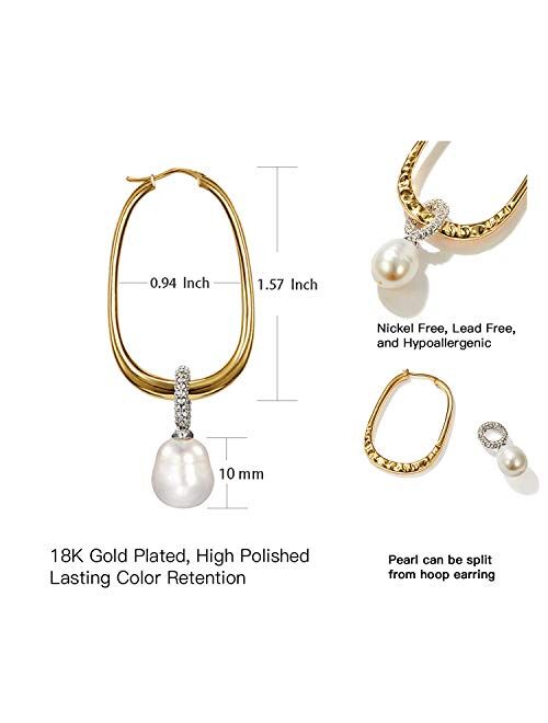 Acc Planet Pearl Hoop Earrings 18K Gold Plated High Polished Pearl Dangle Hoop Earrings for Women Girls